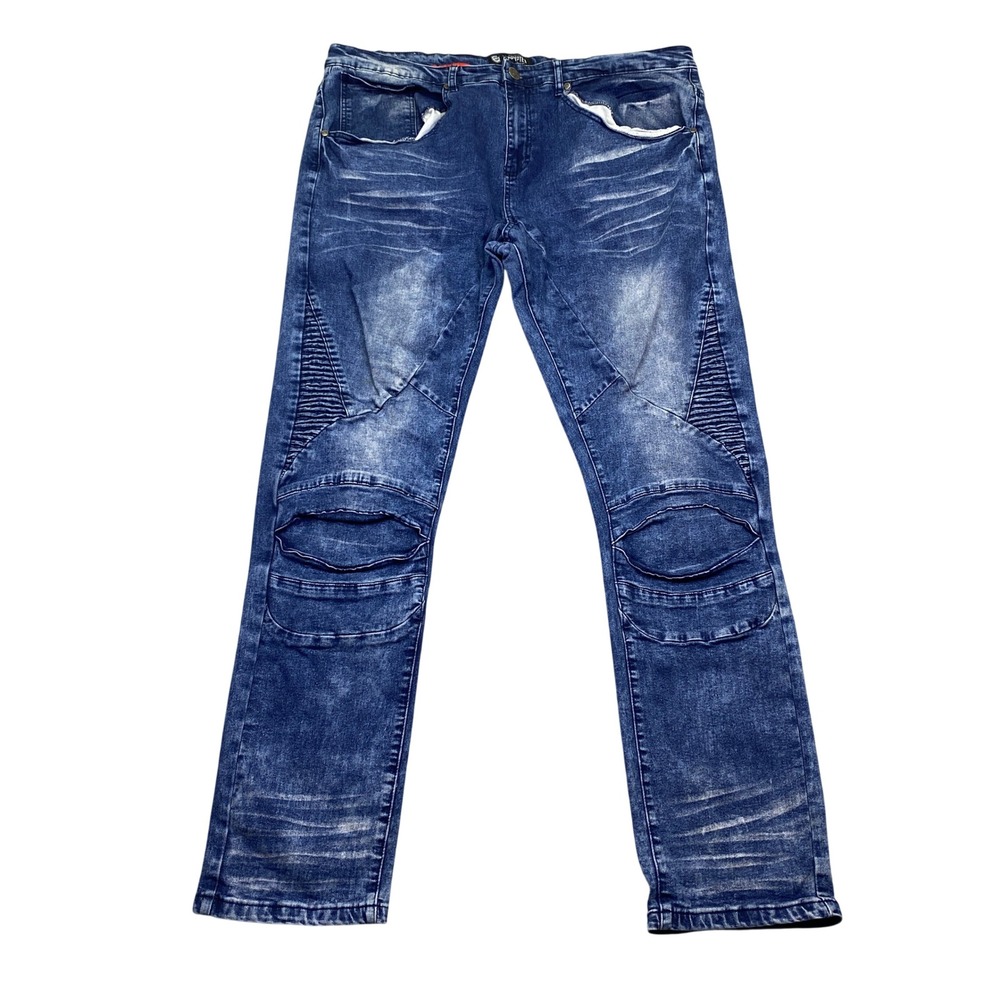 Encrypted Supply Co‎ Mens Biker Jeans Blue Acid Wash Moto Denim Sz 44 Grunge